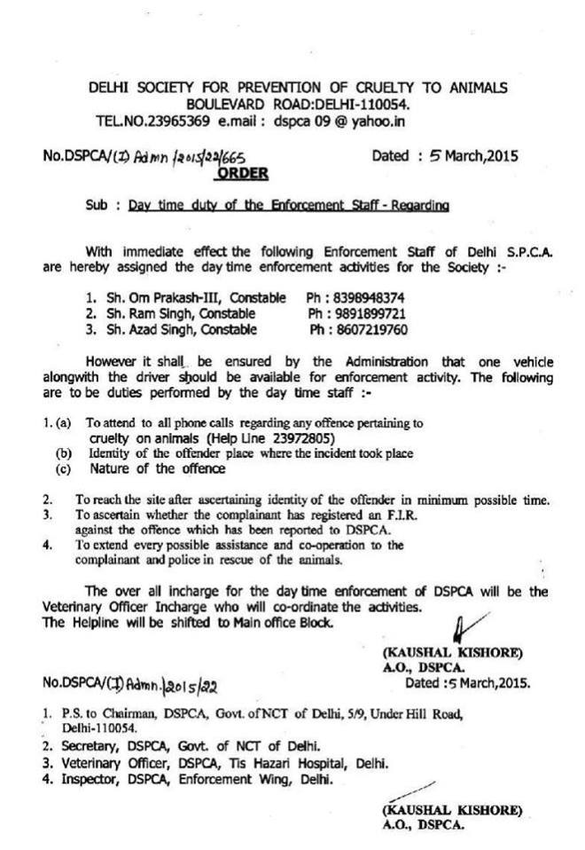 DSPCA Letter 5th March 2015