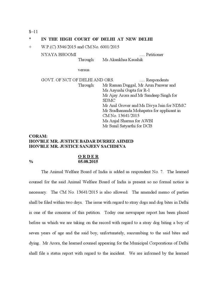 5th August 2015_Delhi HC Order on a Street Dog Petition_Page 1