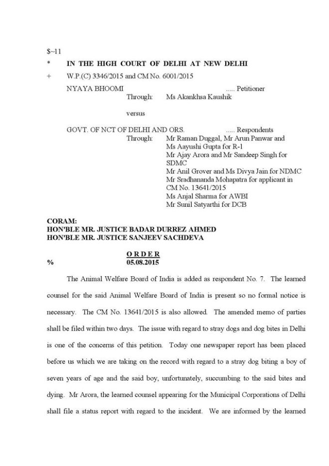 5th August 2015_Delhi HC Order on a Street Dog Petition_Page 1
